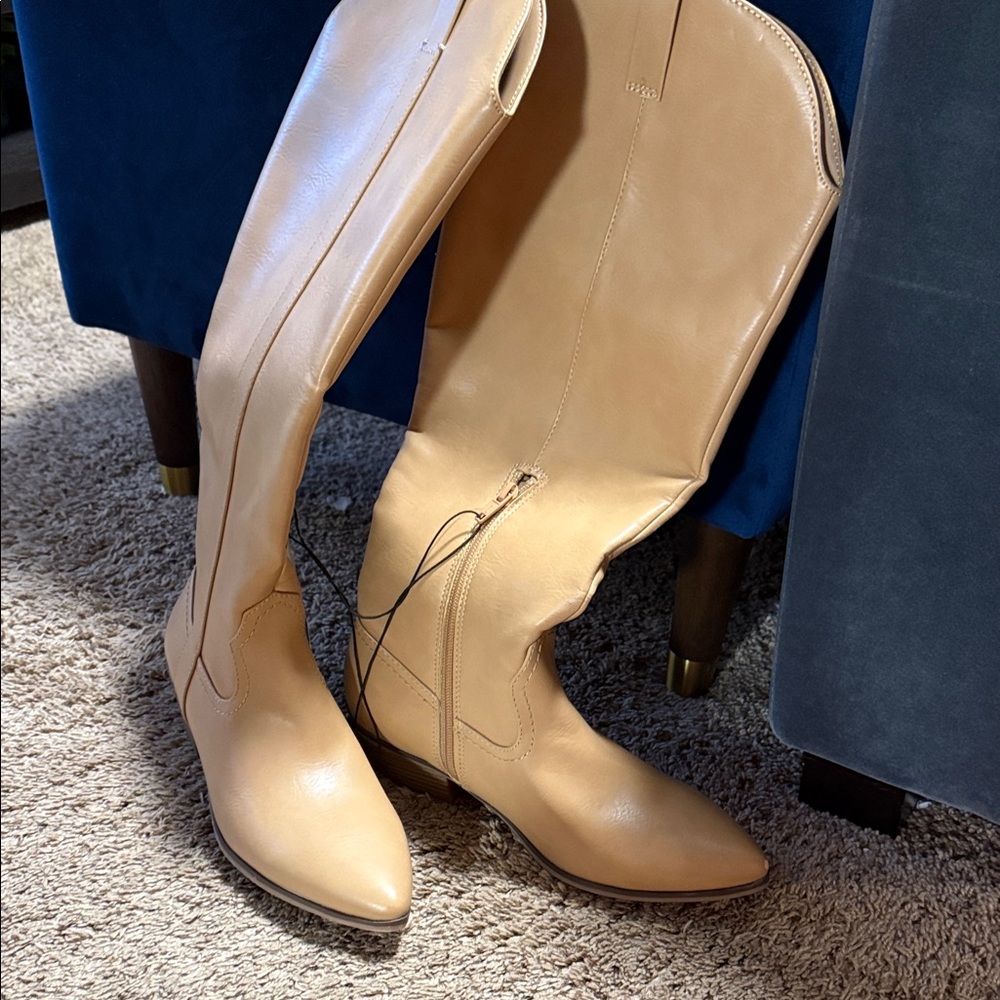 Tan Leather Knee-High Boots - Picture 1 of 7